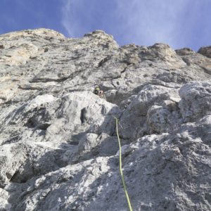 Steile Kletterei in bestem Fels im Steinerweg durch die Dachstein Südwand